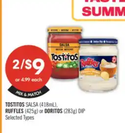 Shoppers Drug Mart TOSTITOS SALSA (418ml), RUFFLES (425g) or DORITOS (283g) DIP offer