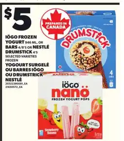 Independent City Market IÖGO FROZEN YOGURT, 946 ML OR BARS, 4/8'S OR NESTLÉ DRUMSTICK, 4'S offer