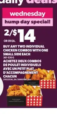 Independent City Market BUY ANY TWO INDIVIDUAL CHICKEN COMBOS WITH ONE SMALL SIDE EACH, 361-530 G offer