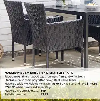 JYSK MADERUP 150 CM TABLE + 4 AIDT/HATTEN CHAIRS offer
