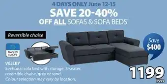 JYSK VEJLBY Sectional sofa bed with storage offer