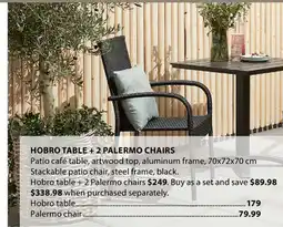 JYSK HOBRO TABLE + 2 PALERMO CHAIRS Patio café table offer