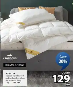 JYSK HOTEL LUX Medium warmth duvet and medium firm pillow set, filling offer