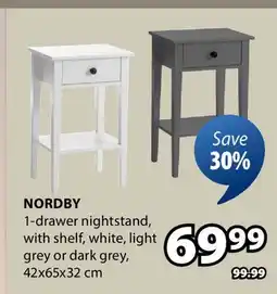JYSK NORDBY 1-drawer nightstand with shelf,, light offer