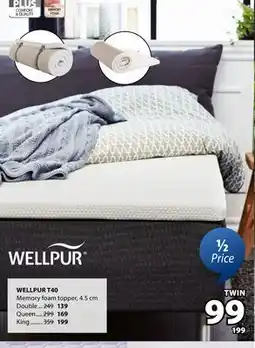 JYSK WELLPUR T40 Memory foam topper offer
