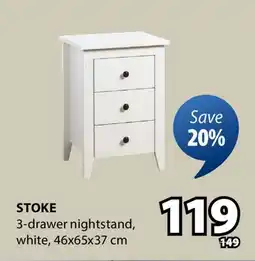 JYSK STOKE 3-drawer nightstand offer