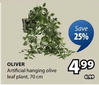 JYSK OLIVER Artificial hanging olive leaf plant offer