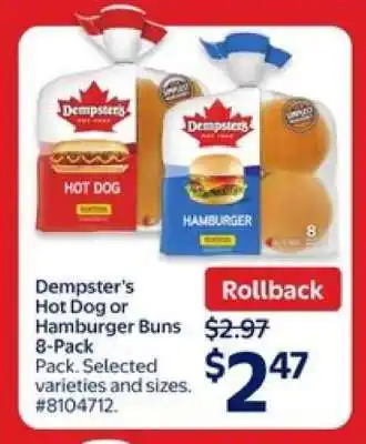 Walmart Dempster's Hot Dog or Hamburger Buns 8-Pack offer