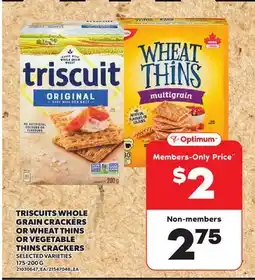 Loblaws TRISCUITS WHOLE GRAIN CRACKERS OR WHEAT THINS OR VEGETABLE THINS CRACKERS 175-200 G offer