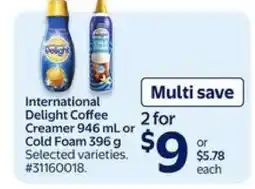 Walmart International Delight Coffee Creamer or Cold Foam offer