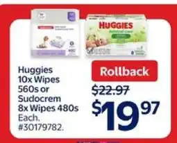 Walmart Huggies 10x Wipes 560s or Sudocrem 8x Wipes 480s offer