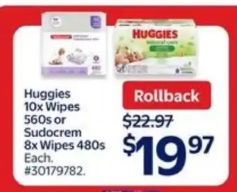 Walmart Huggies 10x Wipes 560s or Sudocrem 8x Wipes 480s offer