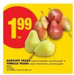 No Frills BARTLETT PEARS or FORELLE PEARS offer
