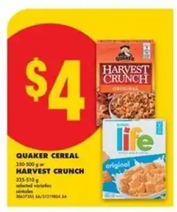 No Frills Quaker Cereal or Harvest Crunch offer