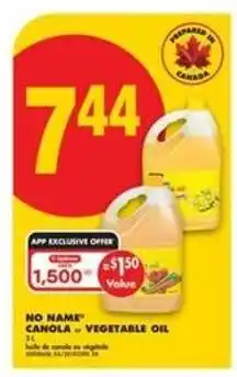 No Frills NO NAME CANOLA VEGETABLE OIL offer