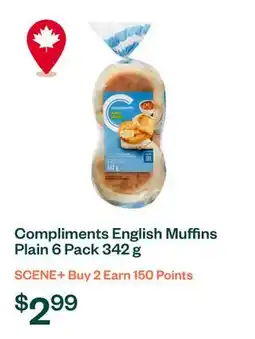 Voilà Compliments English Muffins Plain 6 Pack 342 g offer