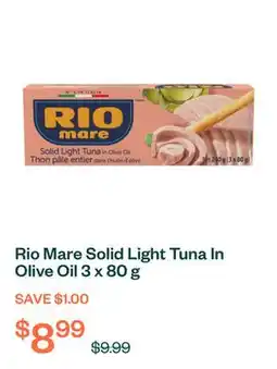Voilà Rio Mare Solid Light Tuna In Olive Oil 3 x 80 g offer