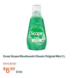 Voilà Crest Scope Mouthwash Classic Original Mint 1 L offer