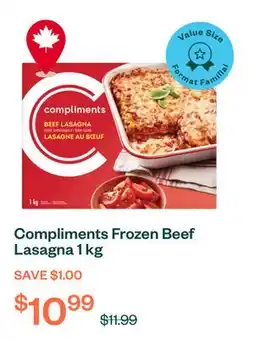 Voilà Compliments Frozen Beef Lasagna 1 kg offer