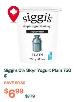 Voilà Siggi's 0% Skyr Yogurt Plain 750 g offer