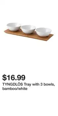 IKEA TYNGDLÖS Tray with 3 bowls, bamboo/white offer
