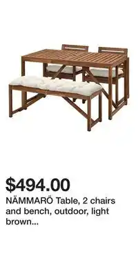 IKEA NÄMMARÖ Table, 2 chairs and bench, outdoor, light brown stained/Kuddarna light gray-beige offer