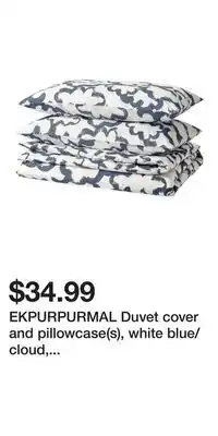 IKEA EKPURPURMAL Duvet cover and pillowcase(s), white blue/cloud, Full/Queen (Double/Queen) offer