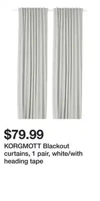 IKEA KORGMOTT Blackout curtains, 1 pair, white/with heading tape offer