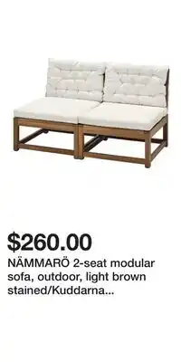 IKEA NÄMMARÖ 2-seat modular sofa, outdoor, light brown stained/Kuddarna light gray-beige offer