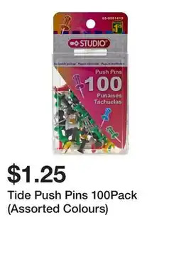 Dollarama Tide Push Pins 100Pack (Assorted Colours) offer