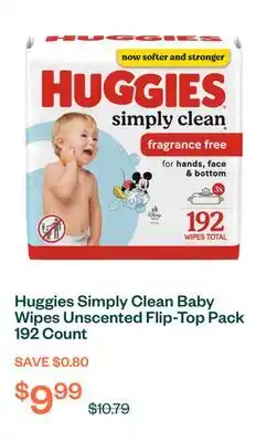 Voilà Huggies Simply Clean Baby Wipes Unscented Flip-Top Pack 192 Count offer