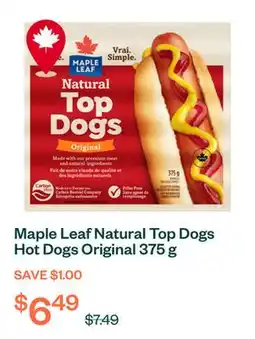 Voilà Maple Leaf Natural Top Dogs Hot Dogs Original 375 g offer