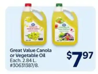 Walmart Great Value Canola or Vegetable Oil offer