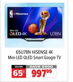 2001 Audio Video 65U78N HISENSE 65 4K Mini-LED QLED Smart Google TV offer
