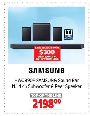 2001 Audio Video HWQ990F SAMSUNG Sound Bar 11.1. 4 ch Subwoofer & Rear Speaker offer