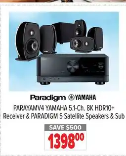 2001 Audio Video YAMAHA 5.1-Ch. 8K HDR10 + Receiver & PARADIGM 5 Satellite Speakers & Sub offer