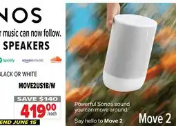 2001 Audio Video SONOS MOVE2US1B/W Portable Speaker offer