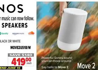 2001 Audio Video SONOS MOVE2US1B/W Portable Speaker offer