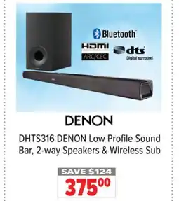 2001 Audio Video DENON DHTS316 Low Profile Sound Bar, 2-way Speakers & Wireless Sub offer