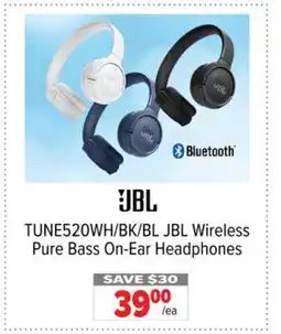 2001 Audio Video JBL TUNE520WH/BK/BL Wireless Pure Bass On-Ear Headphones offer