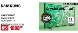 2001 Audio Video UN85DU8000 Samsung Crystal UHD 4K 120Hz Smart TV offer