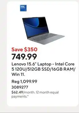 Staples Lenovo 15.6 Laptop - Intel Core 5 120U/512GB SSD/16GB RAM/Win 11 offer
