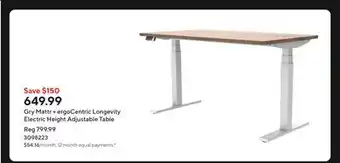Staples Gry Mattr + ergoCentric Longevity Electric Height Adjustable Table offer