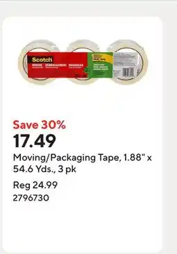 Staples Moving/Packaging Tape, 1.88 x 54.6 Yds., 3 pk offer