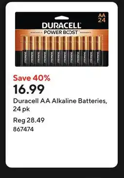 Staples Duracell AA Alkaline Batteries, 24 pk offer