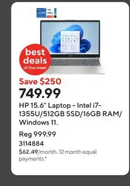 Staples HP 15.6 Laptop - Intel i7-1355U/512GB SSD/16GB RAM/Windows 11 offer