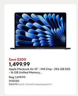 Staples Apple Macbook Air 15 - M4 Chip - 256 GB SSD - 16 GB Unified Memory - Midnight - English offer