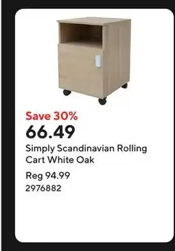 Staples Simply Scandinavian Rolling Cart White Oak offer