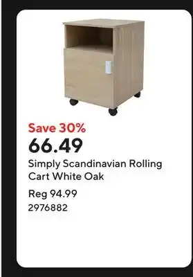 Staples Simply Scandinavian Rolling Cart White Oak offer