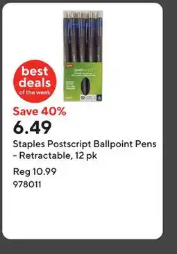 Staples Staples Postscript Ballpoint Pens - Retractable, 12 pk offer